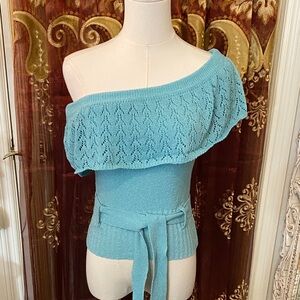 Vintage Blue- Green Knit Belted Top